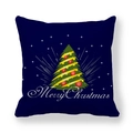 Navy blue square Christmas tree pillowcase with Merry Christmas text on peach skin fabric - Deep Blue Starlight Tree Style (12)