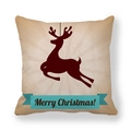 Christmas reindeer silhouette pillow cover with Merry Christmas text on peach skin fabric - Beige Reindeer with Blue Ribbon(7)
