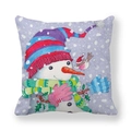 Close-up of the snowman pattern on a soft peach skin pillowcase with winter snowflakes - 45x45cm / Pink Purple Background Snowman (5)