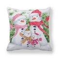 Close-up of peach skin fabric texture with watercolor snowman family holiday print - 45x45cm / Snowman Family Gathering (7)