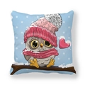 Housse de coussin de Noël avec hibou mignon et bonnet rose en peau de pêche - 45x45 cm / Style Chouette avec Bonnet Rose et Cœur (9)