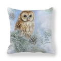 Christmas owl throw pillow cover with bird on snowy pine branch peach skin fabric - 18x18 Inch / Owl on Snowy Pine Branch (Style 12)
