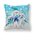 Detail of soft peach skin pillowcase with cute hand-painted Christmas snowman illustrations - 45x45cm / Four Snowmen Style (18)