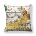 Vintage Merry Christmas peach skin velvet pillowcase with Santa and sleigh illustration - 18x18 Inch / Merry Christmas Vintage Illustration (2)