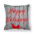 Detail of Happy Holidays peach skin cushion cover with red sleigh and wood texture - 18x18 Inch / Happy Holidays Sled (3)