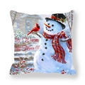 Thick peach skin pillowcase with a snowman, cardinal bird, and Stay Warm Out There text - Cardinal and Snowman (33)
