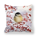 Square peach skin pillowcase featuring watercolor bird and red winter berries illustration - 18x18 Inch / Chickadee with Berries (Style 13)