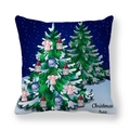 Christmas tree illustration on navy peach skin pillow case with snowflakes - Dark Blue and Green Christmas Tree Style (3)