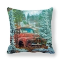 Christmas cushion cover featuring a vintage red truck and winter snow forest landscape - 18x18 Inch / Style 11-Red Pickup Forest Path