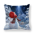 Thick peach skin square cushion cover with snowman and red bird festive illustration - Snowman with Plaid Scarf (31)