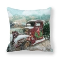 Detail of Christmas peach skin pillowcase featuring a vintage red truck in a snow scene - 18x18 Inch / Style 14-Retro Truck Wreath