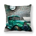 Detail of Christmas pillow cover with vintage green truck and snowy forest scene - 18x18 Inch / Style 15-Green Retro Truck Cabin