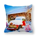 Close-up of vintage red truck and barn print on soft velvet Christmas pillow cover - 18x18 Inch / Style 17-Red Truck Pink Xmas Tree