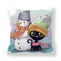Housse de coussin en peau de pêche avec chat noir et bonhomme de neige de Noël mignon - 45x45 cm / Style Chat Noir et Bonhomme de Neige d'Hiver (11)