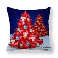 Square peach skin pillowcase with red Christmas trees on a starry dark blue background - Starry Night Christmas Tree Style (4)