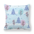 Winter forest pattern square pillowcase with blue base and red berry prints - Light Blue Winter Cartoon Forest