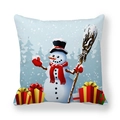Christmas snowman pattern square cushion cover in thick peach skin fabric with gift boxes - Cute Snowman with Broom (35)
