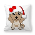 Funda de cojín navideña de piel de melocotón con perro festivo y gorro de Papá Noel rojo - Cachorro Marrón Blanco Estilo Sentado (2)