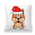 Funda de cojín cuadrada con lindo estampado de perro navideño sobre fondo blanco - Cachorro Blanco con Gorro Rojo Verde (3)