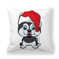 Funda de cojín cuadrada blanca con diseño de perro husky navideño y gorro de Papá Noel - Husky con Gorro de Papá Noel (4)