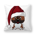 Detail shot of Christmas dog print on high-quality white peach skin pillowcase fabric - Cute Dog Christmas Hat Style (6)