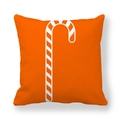 Detail of orange Christmas pillowcase with white candy cane print on peach skin fabric - Orange Simple Candy Cane Style (13)