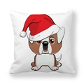 Detailed view of white peach skin cushion cover featuring a cartoon Christmas dog print - Grey White Dog Red Hat Style (7)