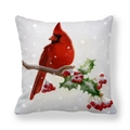 Square peach skin pillowcase with a red cardinal on snowy branches holiday design - 18x18 Inch / Cardinal on Holly (Style 15)