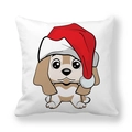 Detailed view of white Christmas pillowcase with cartoon dog wearing a red Santa hat - Brown White Puppy Christmas Style (8)