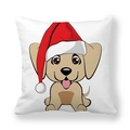 Detail of Christmas dog print on white peach skin fabric square decorative pillow cover - Cute Puppy Red Hat Style (13)