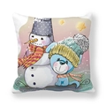 Housse de coussin en peau de pêche avec motif de chien et bonhomme de neige - 45x45 cm / Style Chiot et Bonhomme de Neige Chaleureux (12)