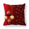 Detail of red peach skin Christmas pillowcase with gold stars and festive holiday balls - Red Decorative Ball Festive Starlight (18)