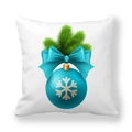 Christmas peach skin pillowcase featuring blue ornaments, bow and pine branch on white - Blue Bow Pine Branches Style (9)