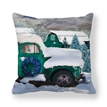 Square peach skin pillowcase with vintage green truck and snowy farm Christmas scenery - 18x18 Inch / Style 4-Green Truck Snow Mountain