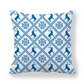 Square peach skin pillowcase with blue Nordic reindeer and snowflake pattern - Blue Pixel Reindeer On White Style (17)