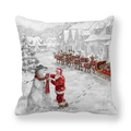 Christmas pillow cover with Santa Claus and snowman festive peach skin fabric print - Christmas Narrative Illustration (36)