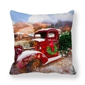 Christmas vintage red truck peach skin pillow cover with snowy farm scenery print - Rustic Red Truck (3) / 45x45cm