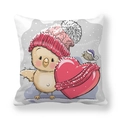 Housse de coussin en velours peau de pêche avec poussin cartoon et cœur rouge - 45x45 cm / Style Poussin avec Grand Cœur Rouge (13)