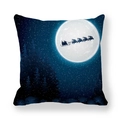 Navy blue starry sky Christmas deer peach skin pillowcase with Santa Claus silhouette - 18x18 Inch / Santa Flight Over Forest Moon (14)