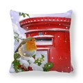 Christmas peach skin pillowcase featuring a robin bird and red winter postbox illustration - Close-up of Red Mailbox and Robin (6)