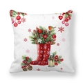 Housse de coussin Noël en peau de pêche avec bottes rouges et motif houx aquarelle - Motif Panier de Fleurs en Botte de Noël (6) / 45x45cm
