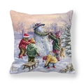 Christmas peach skin pillowcase featuring kids building a snowman in winter scenery - Kids and Snowman Scene (39)