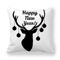 Happy New Year Kissenbezug mit minimalistischer schwarzer Hirschsilhouette auf Weiß - Schwarz-Weiß Elchkopf Frohes Neues Jahr