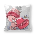 Housse de coussin Noël en peau de pêche avec illustration chat rose et petit oiseau - 45x45 cm / Style Chat Rose avec Cœur Romantique (14)