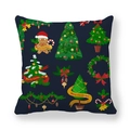 Navy blue Christmas pillow case with gingerbread man and wreath festive illustration - Dark Blue Background Christmas Elements Style (7)