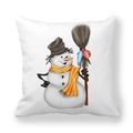 White square Christmas snowman pillowcase with orange scarf and hat on white background - Brown Top Hat Snowman Orange Scarf with Broom (20)