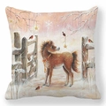 Federa natalizia in pelle di pesca con motivo festivo di cavallo e pettirossi - 45*45cm / Stile Pony Con Nastro Rosso E Pettirosso (cr-25)