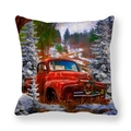 Christmas peach skin pillowcase with vintage red truck in snow forest design - 18x18 Inch / Style 2-Red Truck in Woods