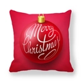 Red Christmas ornament pillow cover in peach skin fabric with Merry Christmas script - Red Single Bauble Gold Hook Style (12)