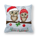 Housse de coussin chouette de Noël avec texte Joyeux Noël et texture peau de pêche - 45x45 cm / Style Duo de Chouettes de Noël (15)